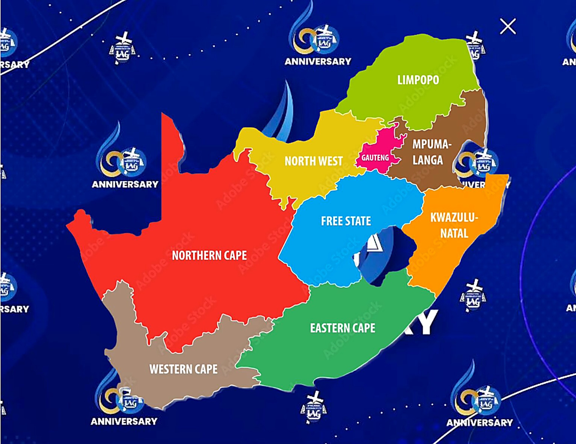 Map of South Africa showing IAG church provinces